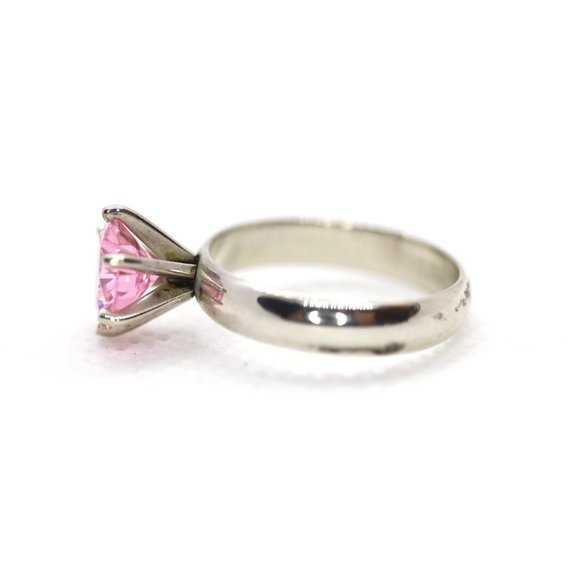 Pink CZ Tiffany style Solitaire Ring. - Picture 6 of 8